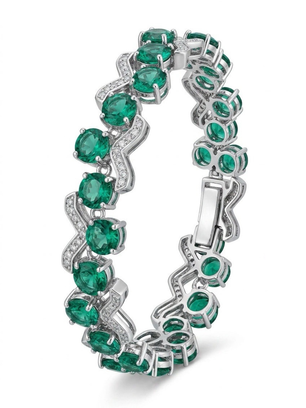 Green & Silver Chevron Accent Bracelet – Size 7"